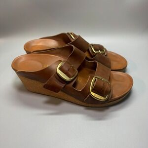 Papilio by Birkenstock Nora Big Buckle‎ Brown Leather Platform Sandal US10 EU41